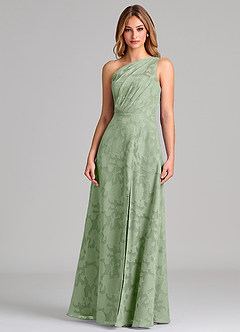 Azazie Phaedra Bridesmaid Dresses Dusty Sage A-Line One Shoulder Floral Burnout Dress image5
