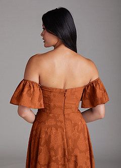 Azazie Sue At-home Try On Dresses Dusty Blue A-Line Off the Shoulder Floral Burnout Convertible Dress image6