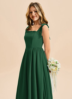 Azazie Delia Junior Abito A-Line in Chiffon Fiocco Verde Scuro image7