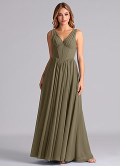 Azazie Delmie Final Sale Willow Green A-Line Corset Chiffon Dress image4