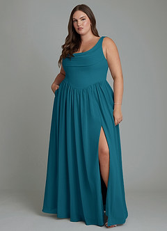 Azazie Novi Brautjungfernkleider A-Linie Plissee Chiffon Kleid Tintenblau image7
