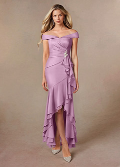 Azazie Billings Mother of the Bride Dresses Wisteria Mermaid Off the Shoulder Stretch Satin Dress image5