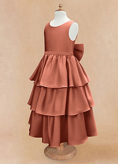 Azazie Margie Flower Girl Dresses Clay A-Line Bow Stretch Satin Dress image6