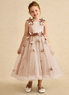 Azazie Atta vestidos de niña de las flores Vestido de Rosa Inglesa de Tul de Corte En A con Hombro unilateral image1
