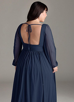 Azazie Norah Bridesmaid Dresses Dark Navy A-Line V-Neck Long Sleeve Chiffon Dress image13
