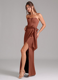 Azazie Jamie Bridesmaid Dresses Clay A-Line Strapless Stretch Satin Convertible Dress image4