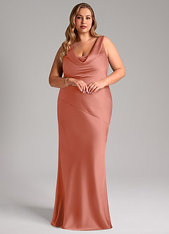 Azazie Rylina Bridesmaid Dresses Salmon Pink Mermaid Stretch Satin Dress image10