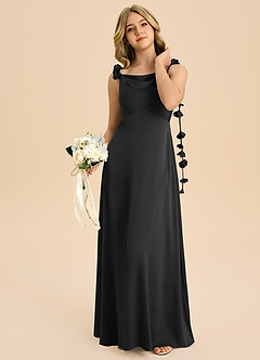 Azazie Gumdrop Junior Black Empire Pleated Stretch Satin Dress image2