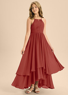 Azazie Elliora Junior A-Linie Plissee Chiffon Kleid Terrakotta image3