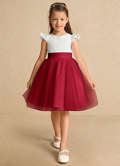 Azazie Vetty Flower Girl Dresses Ivory Scarlet A-Line Lace Tulle Dress image6