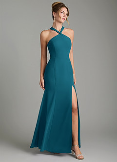 Azazie Rue Bridesmaid Dresses Ink Blue A-Line Halter Chiffon Dress image1