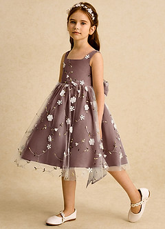Azazie Bean Flower Girl Dresses Espresso Ball-Gown Sleeveless Tulle Dress image5