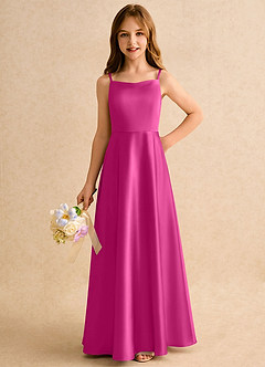 Azazie Joella Girls Formal Flower Girl Dresses Fuchsia A-Line Pleated Stretch Satin Dress image3