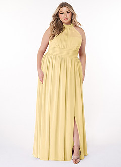 Azazie Iman Robes de demoiselle d'honneur Robe Trapèze en Mousseline de soie Ligne A froncée Beurre image8