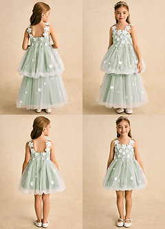 Azazie Teacup Flower Girl Dresses Ivory Dusty Sage Ball-Gown Lace Tulle Dress image1