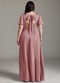Azazie Kimber Robes de demoiselle d'honneur Robe Trapèze en Satin extensible Rayé Rose Poussiéreuse image8