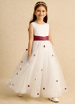 Azazie Cricket Flower Girl Dresses Ivory Pomegranate Ball-Gown Pleated Matte Satin Dress image7