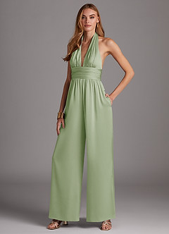 Azazie Oli Bridesmaid Dresses Dusty Sage Pleated Stretch Satin Jumpsuit image4