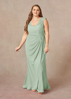 Azazie Gladys Mother of the Bride Dresses Agave A-Line Queen Anne Lace Chiffon Dress image9