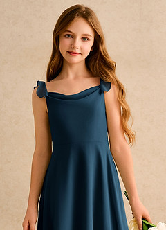 Azazie Puppy Girls Formal Flower Girl Dresses Dark Navy A-Line Pleated Chiffon Dress image6