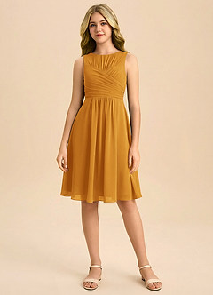 Azazie Skyla Junior A-Line Plisseret Chiffon Mini Junior brudepige Kjole image3