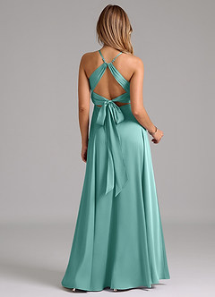 Azazie Evalleen Bridesmaid Dresses Aqua A-Line Pleated Stretch Satin Dress image6