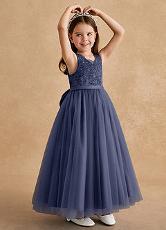 Azazie Cinna Flower Girl Dresses Stormy A-Line Lace Tulle Dress image3