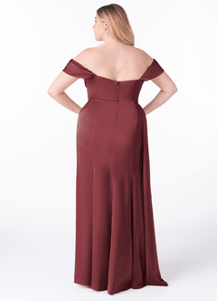Azazie Amyra Bridesmaid Dresses Merlot Sheath Off the Shoulder Stretch Satin Convertible Dress image10