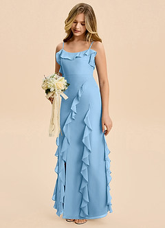Azazie Phoebe Junior Steel Blue Sheath Ruched Chiffon Dress image5