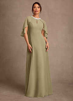 Azazie Winnifred Abiti per la Madre della Sposa Abito A-Line in Chiffon Perline Verde Muschio image1