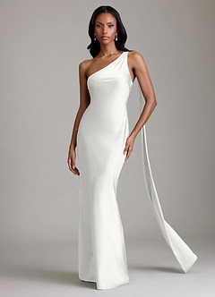 Azazie Galinda Suknie dla druhen Syrena Jedno ramię Satyna elastyczna Do ziemi Sukienka image4