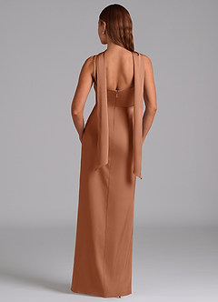 Azazie Calandra Bridesmaid Dresses Bronzer A-Line Pleated Stretch Satin Dress image6