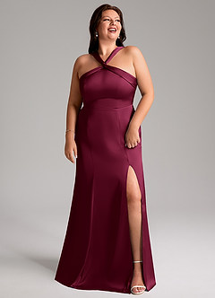 Azazie Rue Bridesmaid Dresses Burgundy Mermaid Pleated Stretch Satin Dress image11
