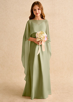 Azazie Fishie Girls Formal Flower Girl Dresses Moss Green A-Line Matte Satin Dress image3