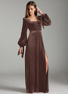 Azazie Leonia Bridesmaid Dresses Ganache A-Line Long Sleeve Velvet Dress image4