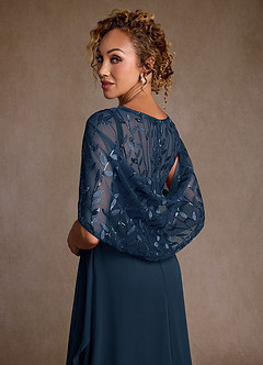 Azazie Beckley Mère de la mariée Robes Robe Trapèze en Mousseline de soie Dentelle Bleu Marine Foncé image6