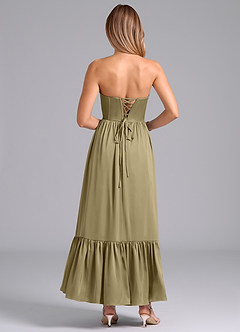 Azazie Leilana Bridesmaid Dresses Moss Green A-Line Corset Stretch Satin Dress image2