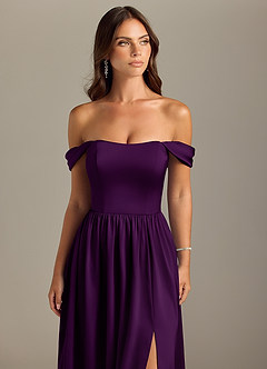 Azazie Calianna Bridesmaid Dresses Grape A-Line Off the Shoulder Stretch Satin Convertible Dress image4