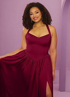 Barbie ♥ Azazie Bridesmaid Dresses Burgundy A-Line with Pockets Stretch Satin Dress image13