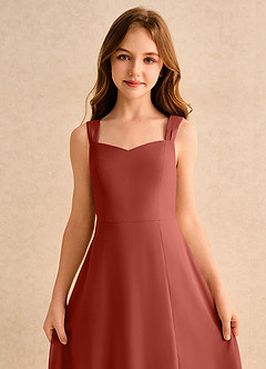 Azazie Makani Girls Formal Blumenmädchenkleider A-Linie Herzausschnitt Chiffon Kleid Terrakotta image6