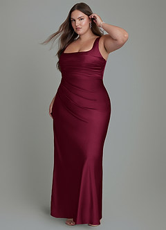 Azazie Agustina Bridesmaid Dresses Burgundy Mermaid Corset Stretch Satin Dress image10