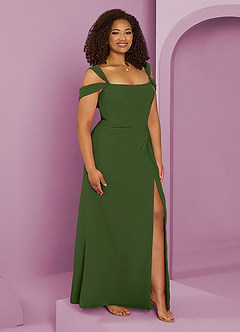 Barbie ♥ Azazie Robes de demoiselle d'honneur Robe Trapèze en Mousseline de soie Épaule décolletée Olive image10