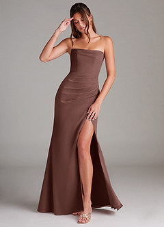 Azazie Leonis Bridesmaid Dresses Espresso Sheath Strapless Chiffon Convertible Dress image1