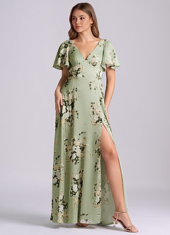 Azazie Kimber Bridesmaid Dresses Floral Vines A-Line Ruched Stretch Satin Dress image1