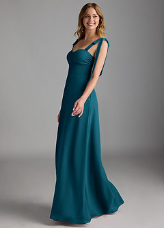 Azazie Lizet Abiti da Damigella Abito A-Line in Chiffon Scollo a Cuore Blu Inchiostro image4