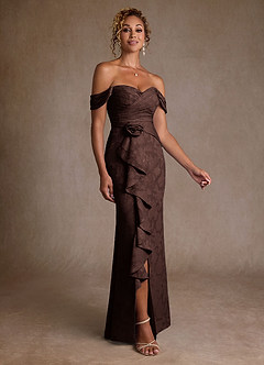 Azazie Irene Moeder van de bruid jurken A-Lijn Jurk van Bloemen Burn-out Off the Shoulder Ganache image1