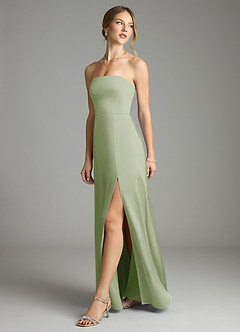 Azazie Wren Bridesmaid Dresses Dusty Sage A-Line Strapless Stretch Satin Convertible Dress image5
