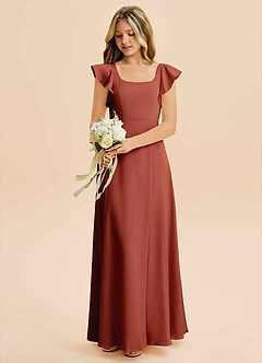 Azazie Bondi Junior Terracotta A-Line Side Slit Stretch Satin Dress image5