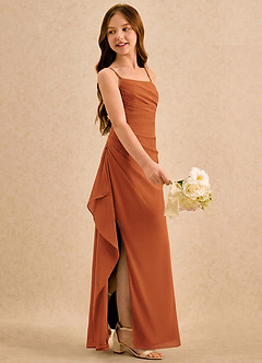 Azazie Cannoli Girls Formal Flower Girl Dresses Cinnamon A-Line Pleated Chiffon Dress image4