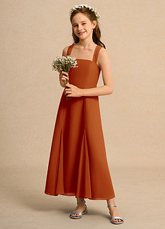 Azazie Tater Junior Formal Jurken voor bloemenmeisjes A-Lijn Jurk van Chiffon Geplooid Paprika image6